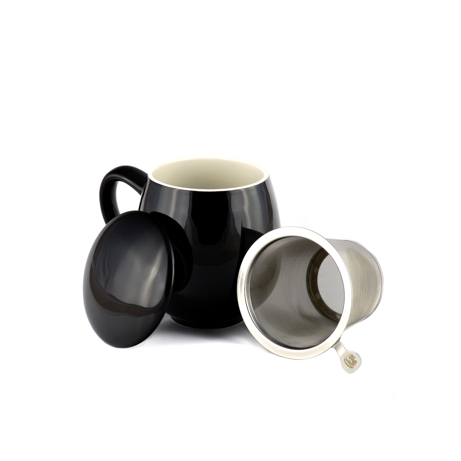Taza Porcelana negra para Infusiones o Té (0.35 L), Filtro y Tapa